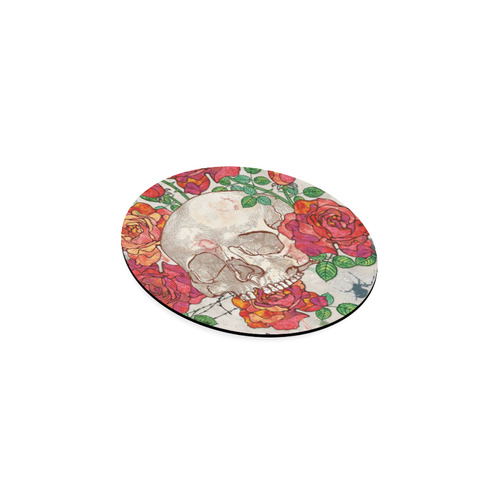 watercolor skull and roses Round Coaster