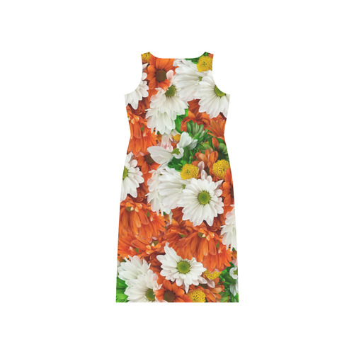 Green Orange White Daisies Phaedra Sleeveless Open Fork Long Dress (Model D08)