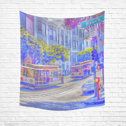 San Francisco neon Cotton Linen Wall Tapestry 51"x 60"