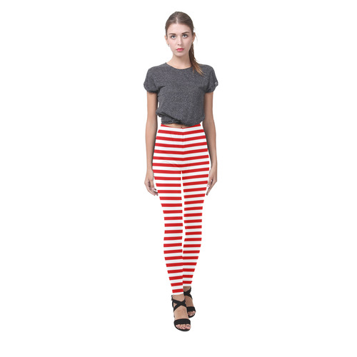 Red and White Stripes Cassandra Women's Leggings (Model L01)