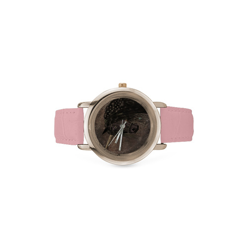 Dreamy Unicorn with brown grunge background Women's Rose Gold Leather Strap Watch(Model 201)