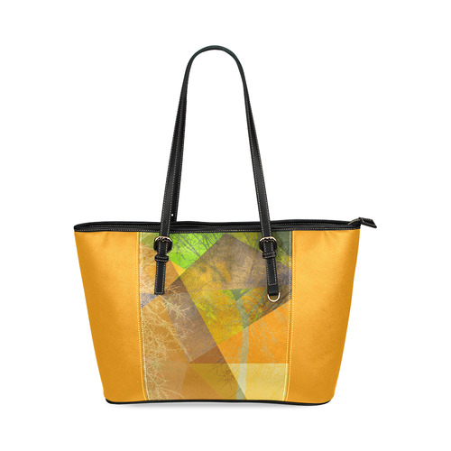 Graphical Trees and Triangles, Yellow_P24-3B-Design-13 Leather Tote Bag/Small (Model 1640)
