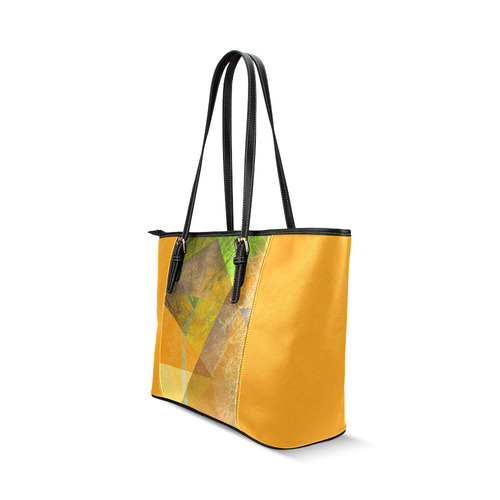 Graphical Trees and Triangles, Yellow_P24-3B-Design-13 Leather Tote Bag/Small (Model 1640)