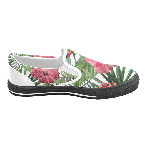Beautiful Tropical Flowers Nature Floral Women's Unusual Slip-on Canvas Shoes (Model 019)