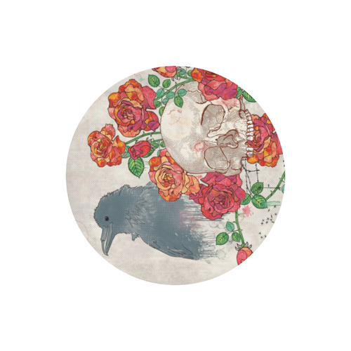 watercolor skull and roses Round Mousepad