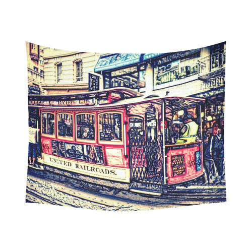 san francisco cable car Cotton Linen Wall Tapestry 60"x 51"