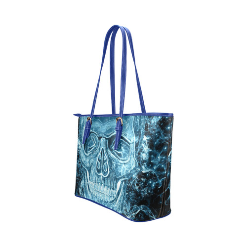 glowing skull Leather Tote Bag/Large (Model 1651)