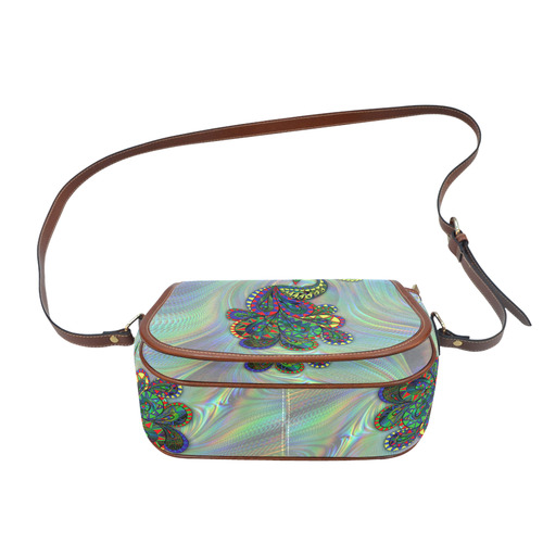 Abstract Peacock Drawing Saddle Bag/Large (Model 1649)