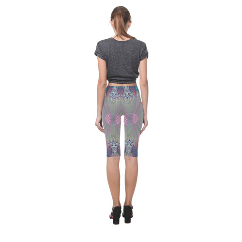 Precious Peacock Feathers Fractal Abstract Hestia Cropped Leggings (Model L03)