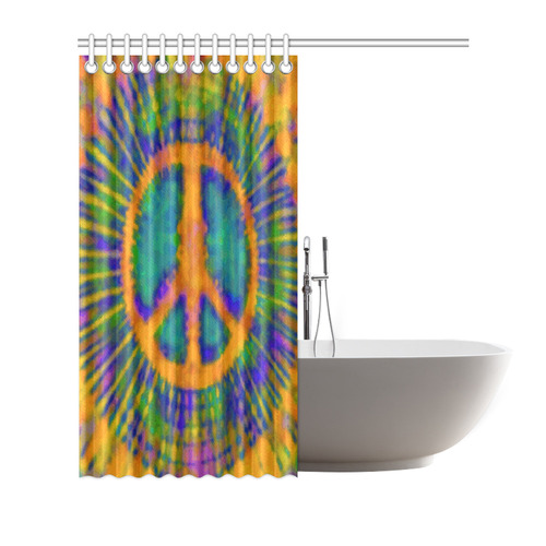 Psychedelic Tie Dye Trippy Peace Sign Shower Curtain 72"x72"