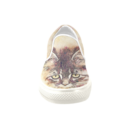 watercolor cat Women's Unusual Slip-on Canvas Shoes (Model 019)