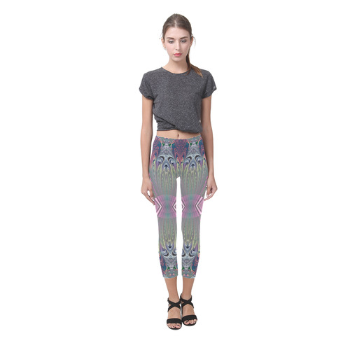 Precious Peacock Feathers Fractal Abstract Capri Legging (Model L02)