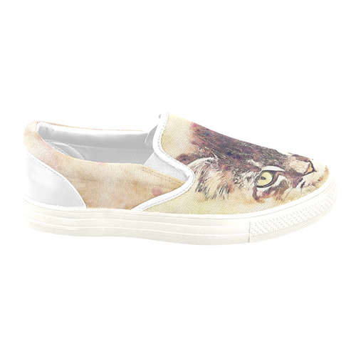 watercolor cat Women's Unusual Slip-on Canvas Shoes (Model 019)