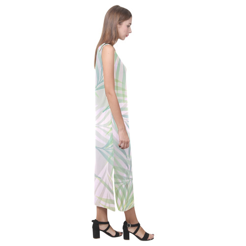 Palm Leaf Pattern Phaedra Sleeveless Open Fork Long Dress (Model D08)