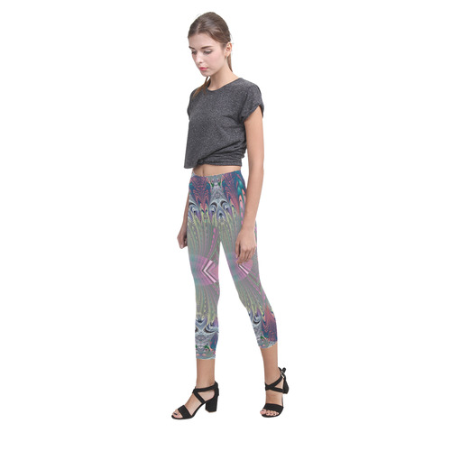 Precious Peacock Feathers Fractal Abstract Capri Legging (Model L02)