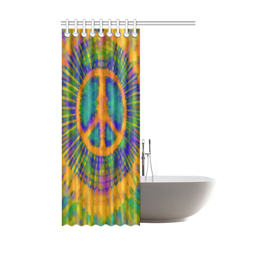 Psychedelic Trippy Peace Sign Tie Dye Shower Curtain 48"x72"