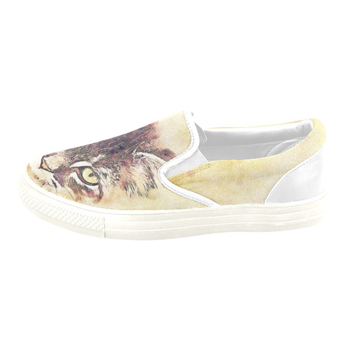 watercolor cat Women's Unusual Slip-on Canvas Shoes (Model 019)