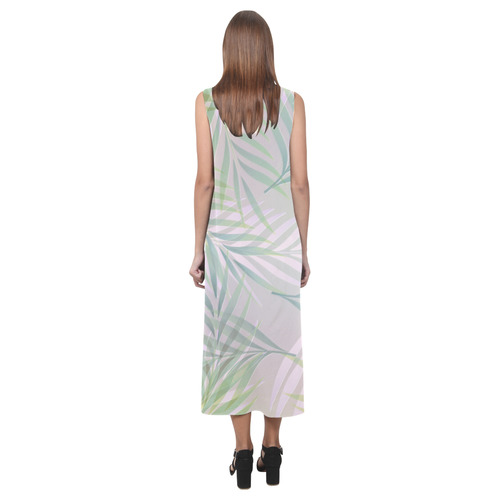 Palm Leaf Pattern Phaedra Sleeveless Open Fork Long Dress (Model D08)