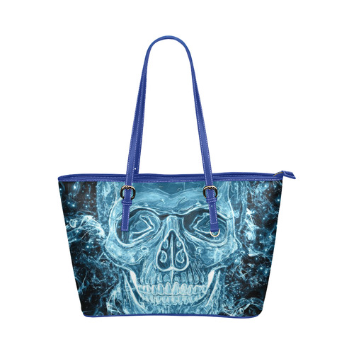 glowing skull Leather Tote Bag/Large (Model 1651)