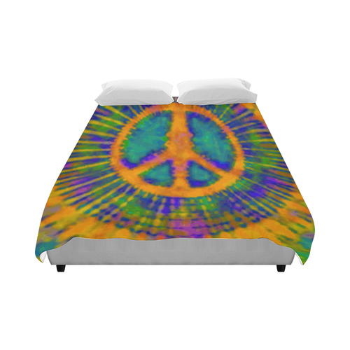 Psychedelic Trippy Peace Sign Tie Dye Duvet Cover 86"x70" ( All-over-print)