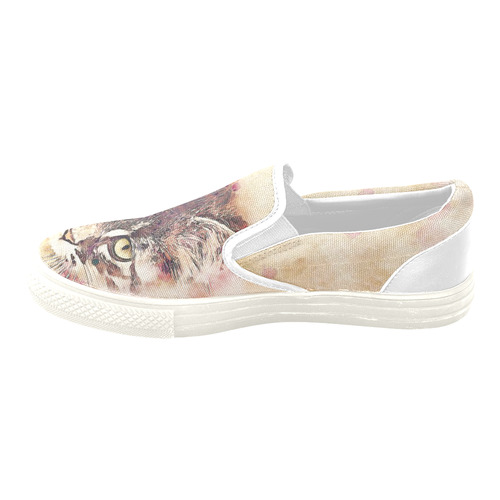 watercolor cat Women's Unusual Slip-on Canvas Shoes (Model 019)