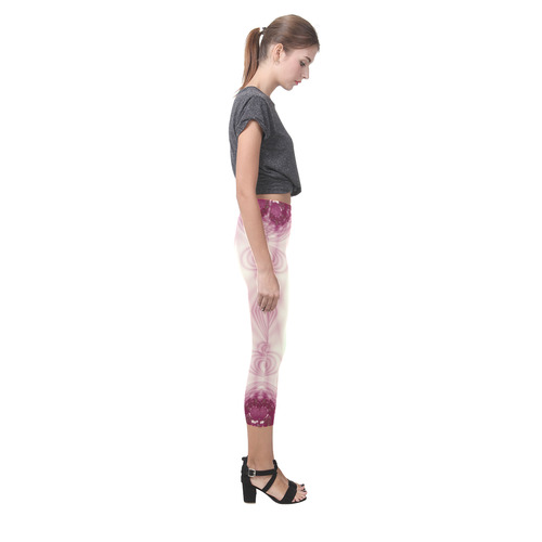 Maroon and White Lace Fractal Abstract Capri Legging (Model L02)
