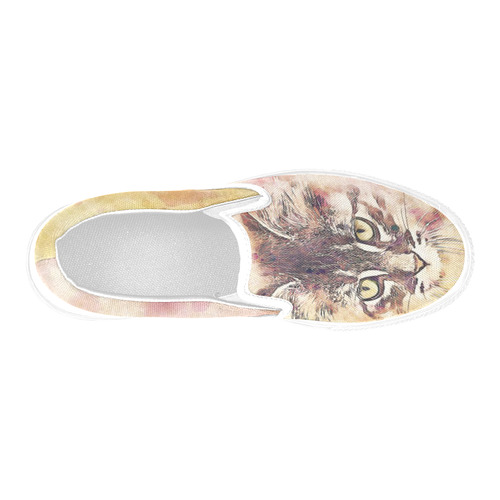 watercolor cat Men's Slip-on Canvas Shoes (Model 019)