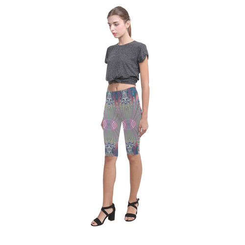 Precious Peacock Feathers Fractal Abstract Hestia Cropped Leggings (Model L03)