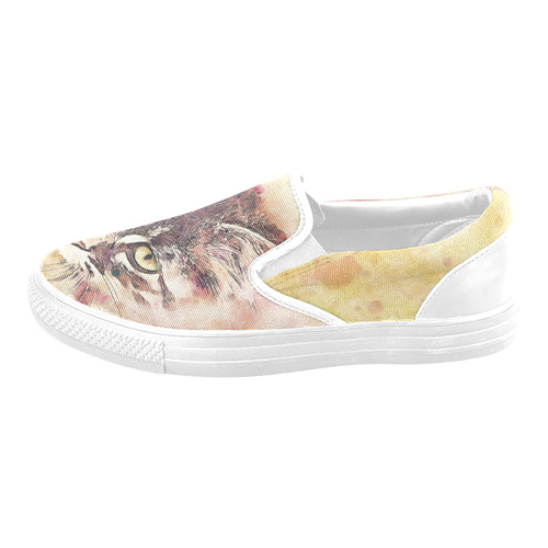 watercolor cat Men's Slip-on Canvas Shoes (Model 019)