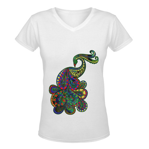 Abstract peacock drawing Women's Deep V-neck T-shirt (Model T19)