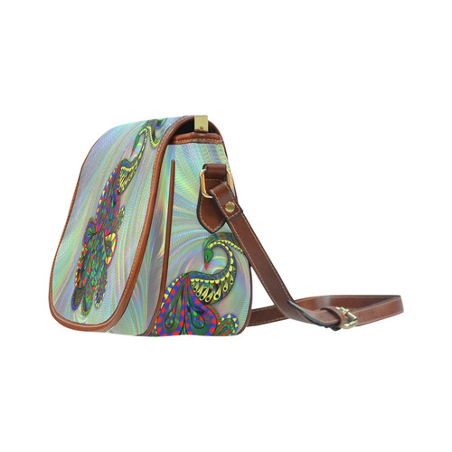 Abstract Peacock Drawing Saddle Bag/Large (Model 1649)