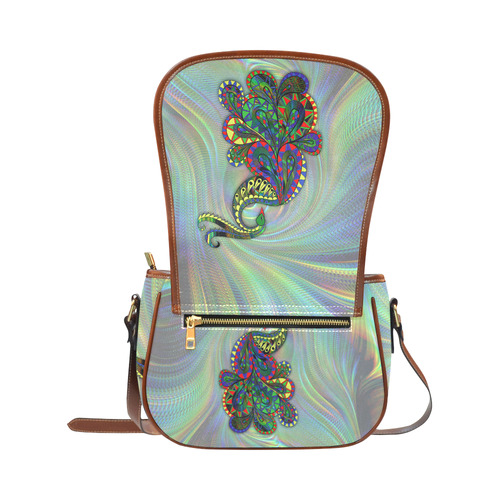 Abstract Peacock Drawing Saddle Bag/Large (Model 1649)