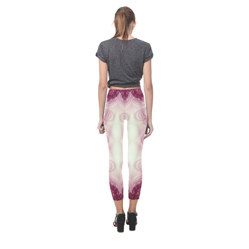Maroon and White Lace Fractal Abstract Capri Legging (Model L02)