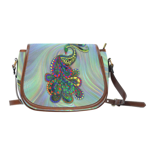 Abstract Peacock Drawing Saddle Bag/Large (Model 1649)