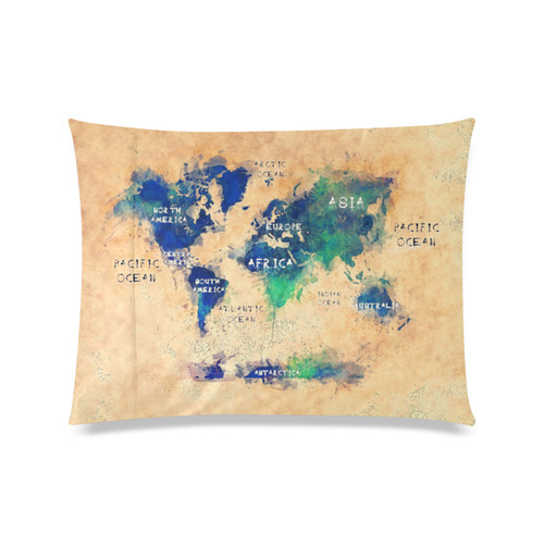 world map OCEANS and continents Custom Zippered Pillow Case 20"x26"(Twin Sides)