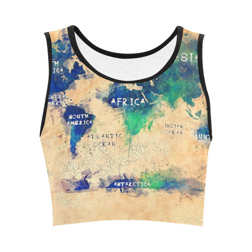 world map OCEANS and continents Women's Crop Top (Model T42)