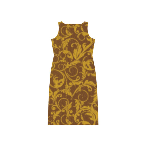 Vintage Swirls Mango Cinnamon Phaedra Sleeveless Open Fork Long Dress (Model D08)