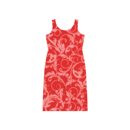 Vintage Swirls Coral Red Phaedra Sleeveless Open Fork Long Dress (Model D08)