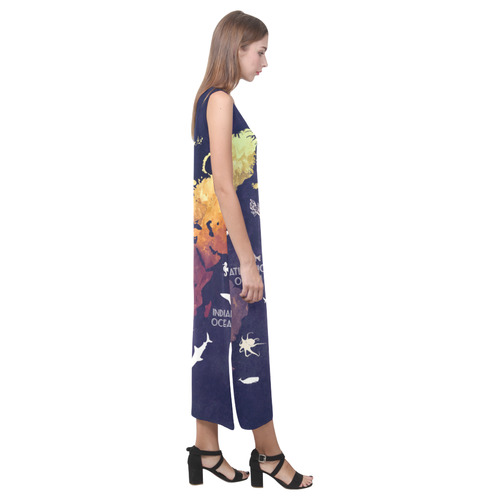 ocean world map Phaedra Sleeveless Open Fork Long Dress (Model D08)