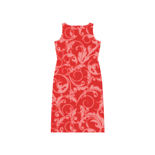 Vintage Swirls Coral Red Phaedra Sleeveless Open Fork Long Dress (Model D08)