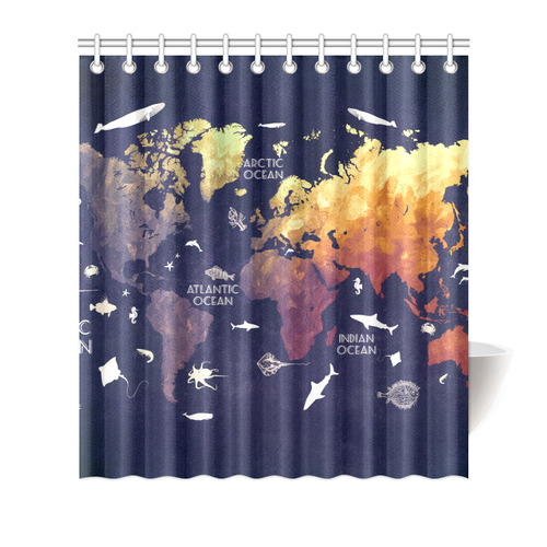 ocean world map Shower Curtain 66"x72"