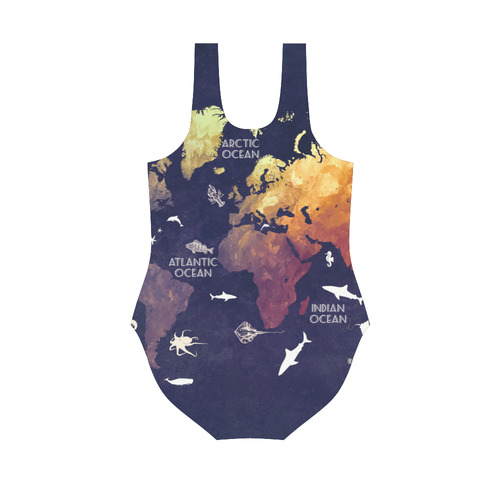 ocean world map Vest One Piece Swimsuit (Model S04)