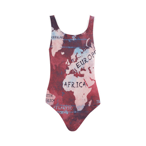 world map Vest One Piece Swimsuit (Model S04)