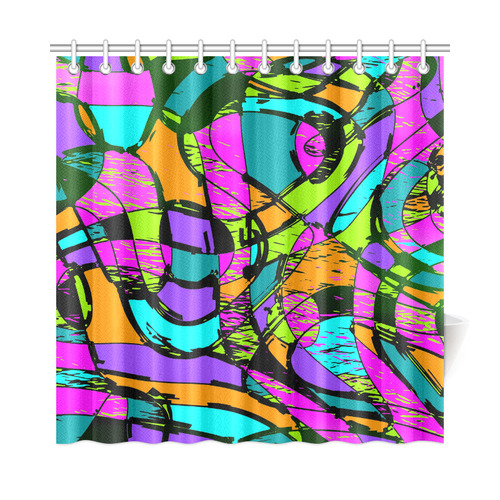 Abstract Art Squiggly Loops Multicolored Shower Curtain 72"x72"