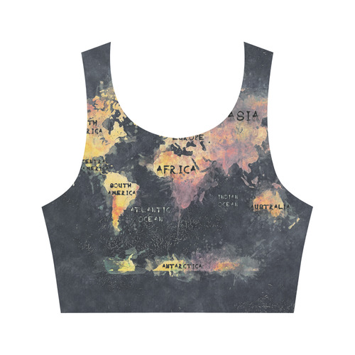 world map OCEANS and continents Women's Crop Top (Model T42)