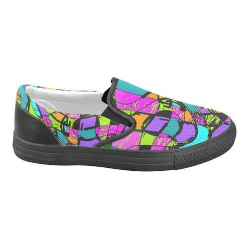 Abstract Art Squiggly Loops Multicolored Men's Unusual Slip-on Canvas Shoes (Model 019)