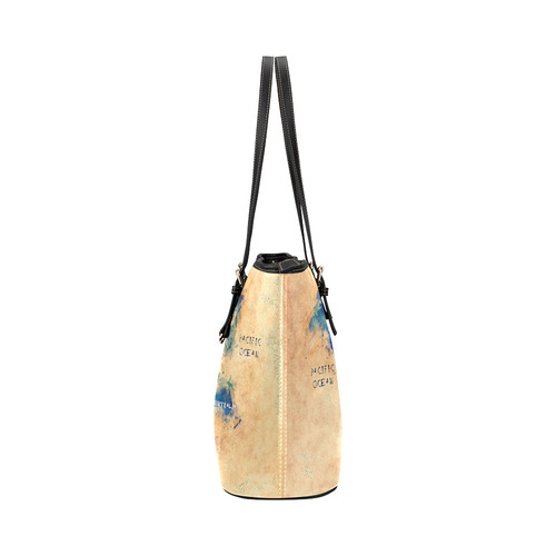 world map OCEANS and continents Leather Tote Bag/Large (Model 1651)