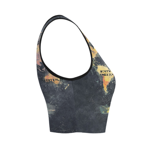 world map OCEANS and continents Women's Crop Top (Model T42)
