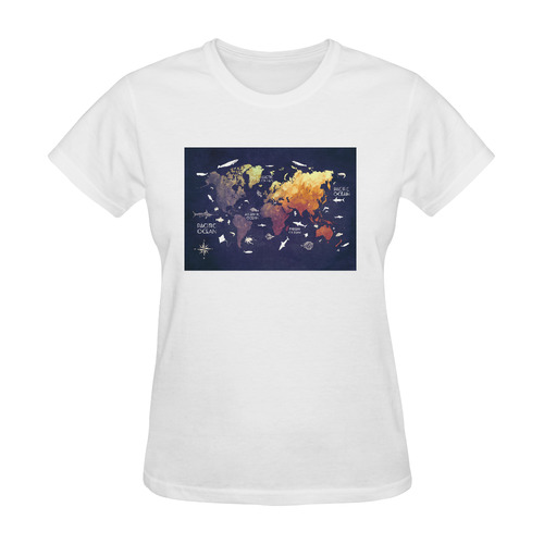 ocean world map Sunny Women's T-shirt (Model T05)