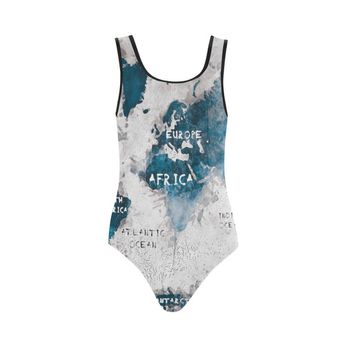 world map OCEANS and continents Vest One Piece Swimsuit (Model S04)